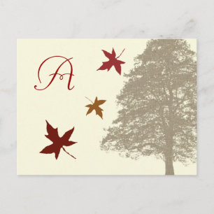 Brown Oak Tree Wedding Monogram Response Card Einladungspostkarte