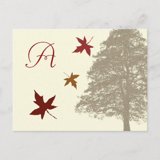 Brown Oak Tree Wedding Monogram Response Card Einladungspostkarte (Vorderseite)