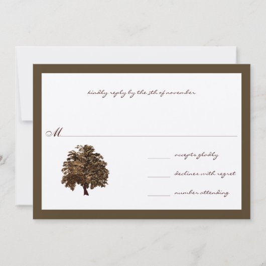 Brown Oak Tree Wedding RSVP Einladung (Vorderseite)