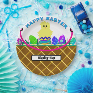 Brown Oaster Basket Decorated Eggs Pappteller