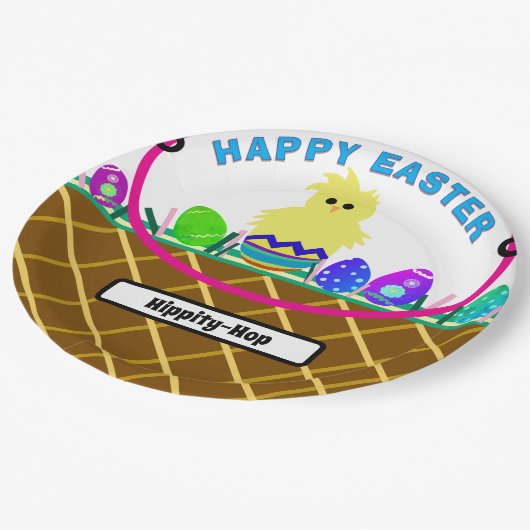 Brown Oaster Basket Decorated Eggs Pappteller (Schrägansicht)