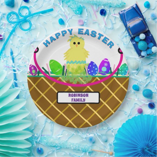 Brown Oaster Basket Gelb Streifen Kicheneier Pappteller (Party)