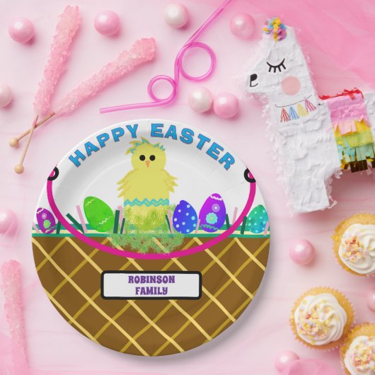 Brown Oaster Basket Gelb Streifen Kicheneier Pappteller (Party)