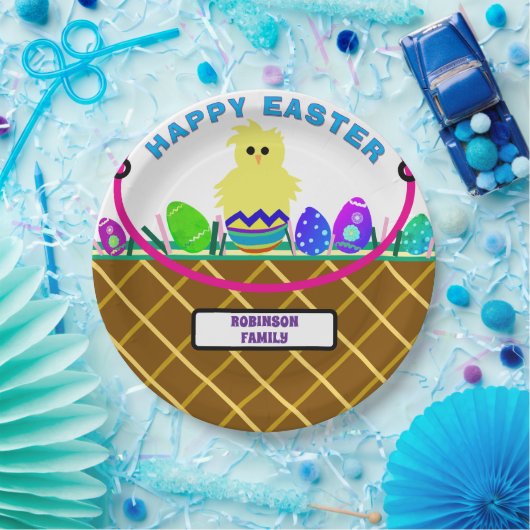 Brown Oaster Basket Yellow Chick Eier Pappteller (Party)