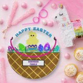 Brown Oaster Basket Yellow Chick Eier Pappteller (Party)