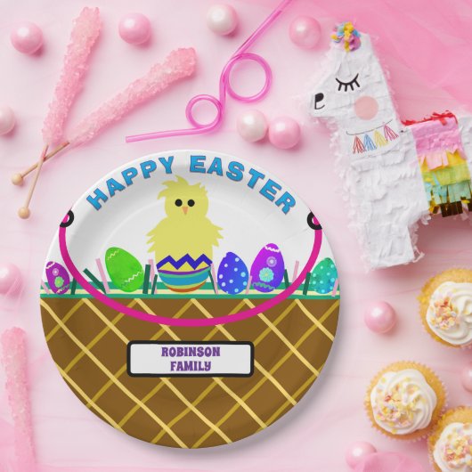 Brown Oaster Basket Yellow Chick Eier Pappteller (Party)