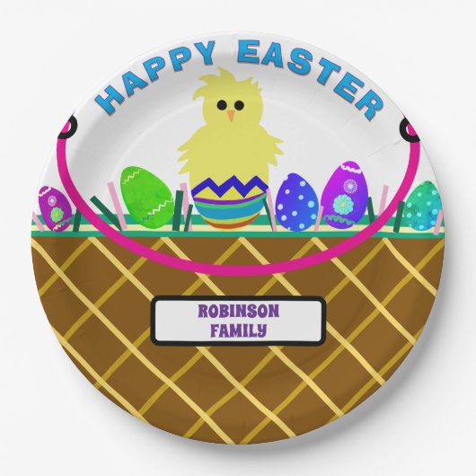 Brown Oaster Basket Yellow Chick Eier Pappteller (Vorderseite)