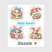 Brown Oaster Bunnies mit farbenfrohen Eiern Aufkleber (Blatt)