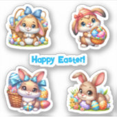 Brown Oaster Bunnies mit farbenfrohen Eiern Aufkleber (Vorderseite)