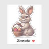 Brown Oaster Bunny mit Korb von lackierten Eiern Aufkleber (Blatt)