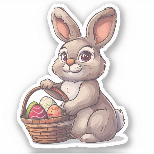 Brown Oaster Bunny mit Korb von lackierten Eiern Aufkleber (Vorderseite)