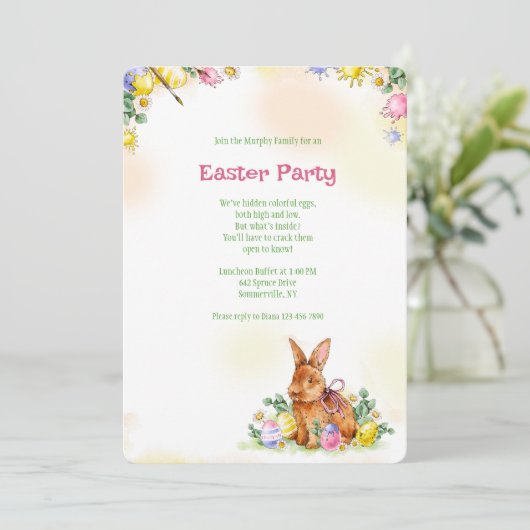 Brown Oaster Bunny Party Einladung (Stehend Vorderseite)
