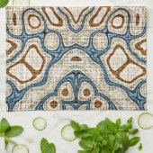 Brown Ochre Aquamarin Blue Angesagt Stamm Kunst, D Geschirrtuch (Gefaltet)