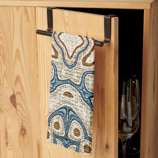 Brown Ochre Aquamarin Blue Angesagt Stamm Kunst, D Geschirrtuch (Drittel gefaltet)