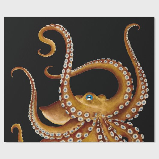 Brown Octopus Blue Eye Black Art Geschenkpapier (Flach)