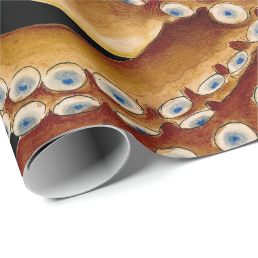 Brown Octopus Blue Eye Black Art Geschenkpapier (Rolleneckpunkt)