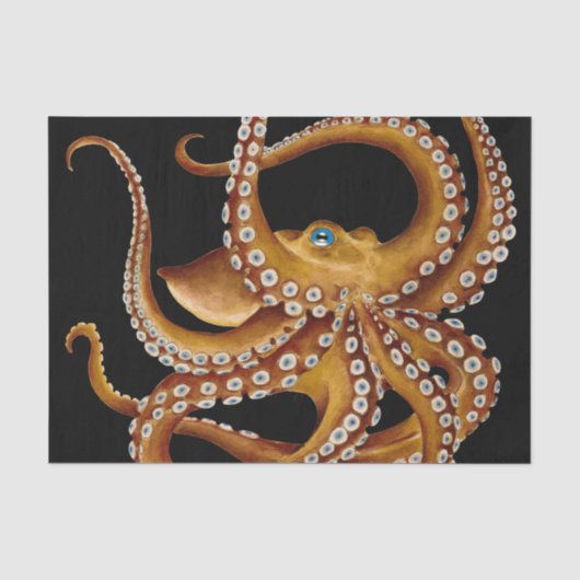 Brown Octopus Blue Eye Black Art Seidenpapier (Vorderseite)