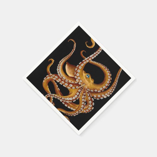 Brown Octopus Blue Eye Black Art Serviette (Ecke)