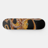 Brown Octopus Blue Eye Black Art Skateboard (Horizontal)