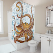 Brown Octopus Blue Vintage Karte Duschvorhang (Beispiel)
