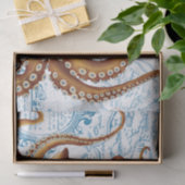 Brown Octopus Blue Vintage Karte Seidenpapier (Geschenk)