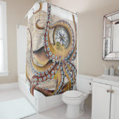 Brown Octopus Vintag Map Compass Duschvorhang (Beispiel)