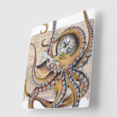 Brown Octopus Vintag Map Compass Quadratische Wanduhr (Winkel)