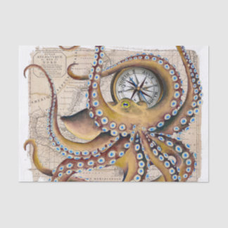 Brown Octopus Vintag Map Compass Seidenpapier