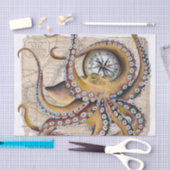 Brown Octopus Vintag Map Compass Seidenpapier (Handwerk)
