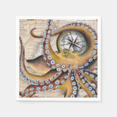 Brown Octopus Vintag Map Compass Serviette (Vorderseite)