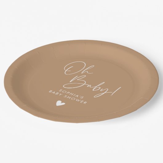 Brown Oh Baby Modern Boho Babydusche Pappteller (Schrägansicht)