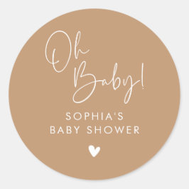 Brown Oh Baby Modern Boho Babydusche Runder Aufkleber