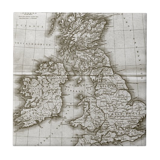 Brown Old World Antique Map Tile und Trivet Fliese (Vorderseite)