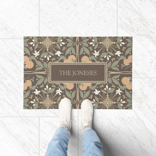 Brown Orange Blossoms Pattern and Custom Text Fußmatte (Indoor)