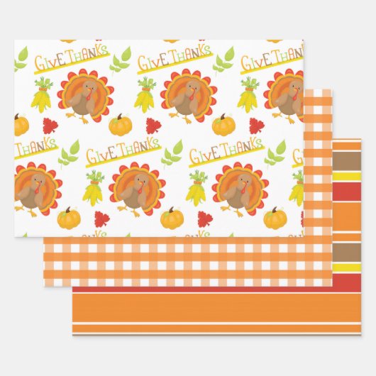 BROWN & ORANGE ERNTEDANK-WRAPPING-PAPIERSHEETS GESCHENKPAPIER SET (Set)