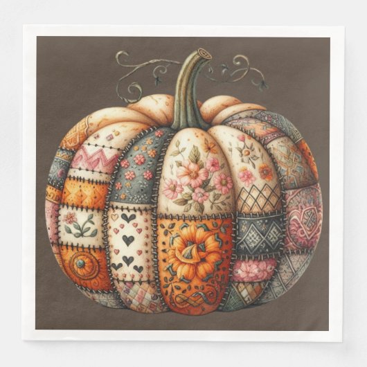 BROWN & ORANGE FALL PATCHWORT PUMPKIN SERVIETTE (Vorderseite)