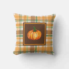 Brown Orange Green Pumpkin Plaid Autumn Kissen