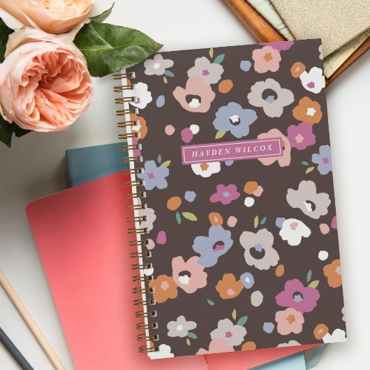 Brown Orange Lila Floral Spiral Bound Notebook Notizblock