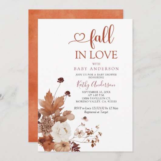 Brown Orange Wildflower Fall in Love Baby Shower Einladung (Vorne/Hinten)
