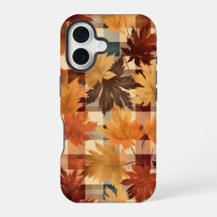 BROWN ORANGE YELLOW FALL KARIERT PATTERN & BLÄTTER iPhone 16 HÜLLE