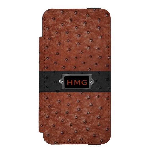 Brown Ostrich Leather Look iPhone 5S digitale Brie Incipio iPhone Geldbeutel-Hülle (Folio Vorderseite)