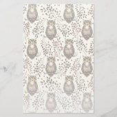 Brown Owl Illustriert Woodland Muster Briefpapier (Vorderseite)