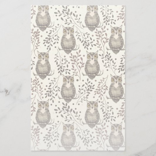 Brown Owl Illustriert Woodland Muster Briefpapier (Vorderseite)