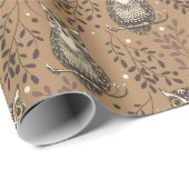 Brown Owl Illustriert Woodland Muster Geschenkpapier (Rolleneckpunkt)