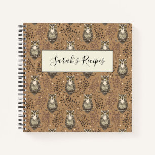 Brown Owl Illustriert Woodland Muster Notizblock