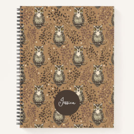 Brown Owl Illustriert Woodland Muster Notizblock