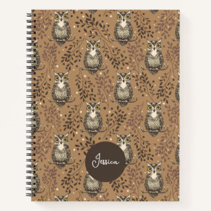 Brown Owl Illustriert Woodland Muster Notizblock