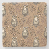 Brown Owl Illustriert Woodland Muster Steinuntersetzer (Vorderseite)