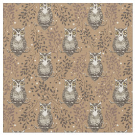 Brown Owl Illustriert Woodland Muster Stoff