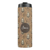 Brown Owl Illustriert Woodland Muster Thermosbecher (Vorderseite)